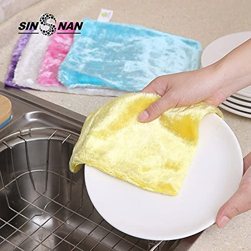 JIANGLAI 5 Pièces Microfibre Antiadhésive Huile Mercerisante en Fibre De Bois Serviette De Cuisine Multi-Fonction Magique Torchon Chiffon en Bambou Superabsorbant