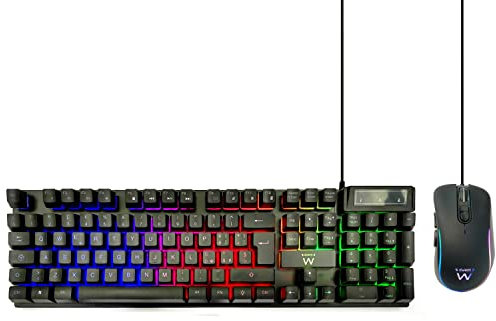 Ewent Set Tastiera e Mouse da Gioco, retroilluminati a LED, sensibilità Regolabile Fino a 3.600 DPI, Tastiera Layout QWERTY Italiana 105 tasti, 19 Keys Anti-ghosting -12 Tasti multimediali, nero