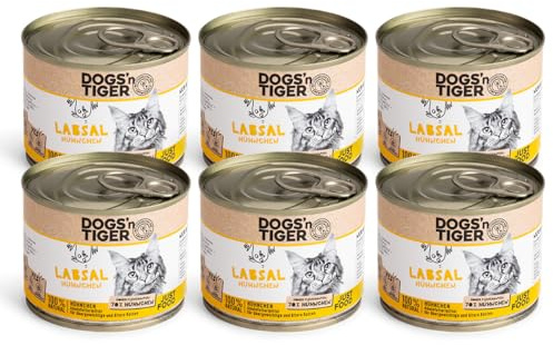Dogs'n Tiger Labsal Nassfutter Katze, Huhn, Senior, 6X 200g | Katzenfutter nass, Alleinfutter, hoher Fleischanteil, getreidefrei, ohne Zuckerzusatz, ohne Konservierungsstoffe