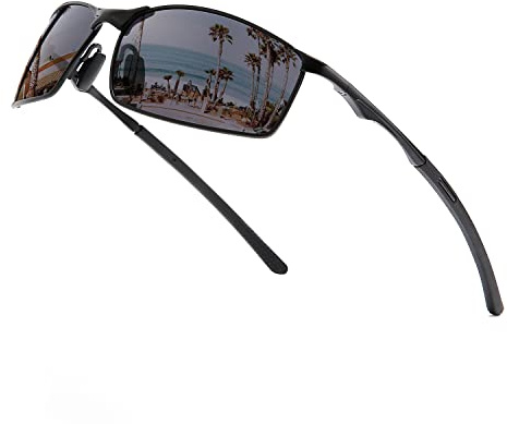 OuShiun Herren Sportbrille Polarisierte Sonnenbrille für Outdoor Metallrahmen UV Schutz Fahren Angeln Radfahren Laufen Fahrer Brille