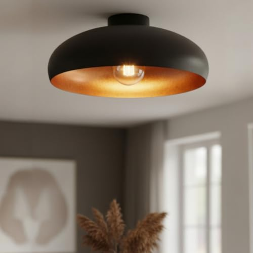bamyum Androa Deckenlampe Schwarz Kupferfarbe, Küchenlampe Ø40 cm 1 flammig, Deckenleuchte E27, Wohnzimmer, Retro Vintage Schlafzimmer