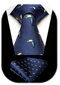 HISDERN Herren Krawatten Hochzeit Tiermuster Taschentuch Klassisch Business Krawatte und Einstecktuch Set