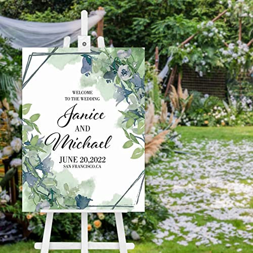 Affiche de bienvenue à notre mariage en bois - Panneau de bienvenue à notre mariage - Panneau floral de cérémonie de mariage pour mariage - 61 x 45,7 cm