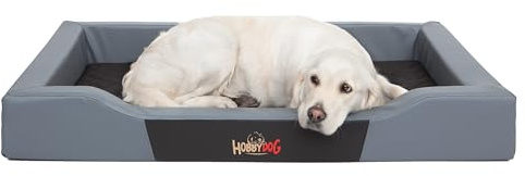 Bjird Hundebett - Hundekorb für kleine mittelgroße & große Hunde - Hundekissen - Hundesofa aus Kunstleder - Bezug abnehmbar und waschbar - Deluxe - Größe: M - Grau