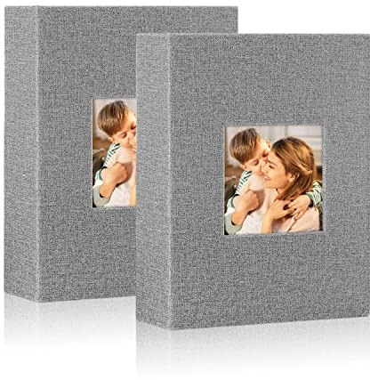 Lanpn Fotoalbum 13x18 cm 50 2 Packungen, Leinen Einstecken Einsteckalbum für Hochformat 50 13 x 18 Fotos Grau
