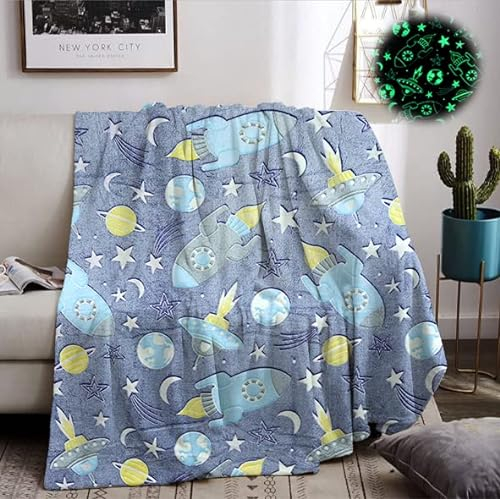HZVRTN Coperta per bambini con Galaxy, si illumina al buio, in morbida flanella, per regali, letto, divano, soffice coperta (Galaxy A, 130 x 150 cm)