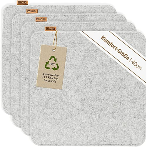 Miqio Design Sitzkissen Rechteckig aus Filz mit Antirutschnoppen | Nachhaltig aus recycelten PET Flaschen | 40x40 cm | 4er-Set | Waschbare Stuhlkissen rutschfest | Sitzauflage für Bank und Stuhl
