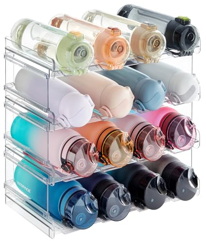 Lifewit Portabottiglie Impilabile per Armadio, Congelatore, Dispensa, Portabottiglie in Plastica per Piano di Lavoro Cucina, Ufficio, Set di 4, Ogni Ripiano Contiene 4 Recipienti