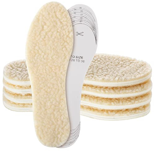 5 Paia di Solette Termiche Invernali Spesse in Lana d'Agnello Suole in Lattice Naturale per Bambini Taglia 26-35, Tagliabili