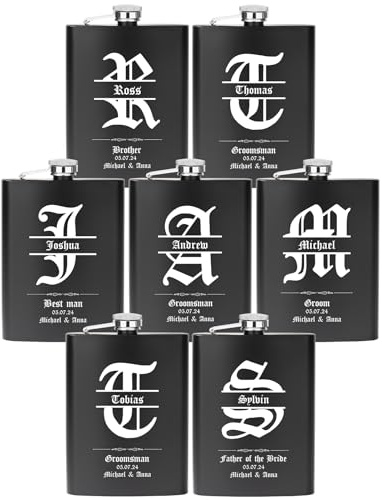 Juego de 7 regalos personalizados para padrinos de boda, petaca grabada de 8 onzas para padrinos de boda y padrinos de boda personalizados (negro)