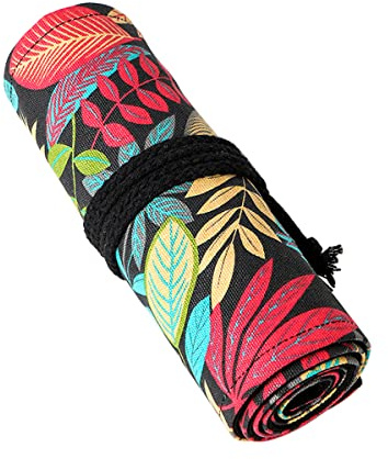 Hsthe Sea Pencil Wrap Toile Crayon Rouleau 72 Fentes Sac à Crayons Enroulable de Grande capacité Sac à Papeterie pour Croquis au Crayon de Couleur -20 x 82 cm, Noir, Adaptateur Universel de Voyage