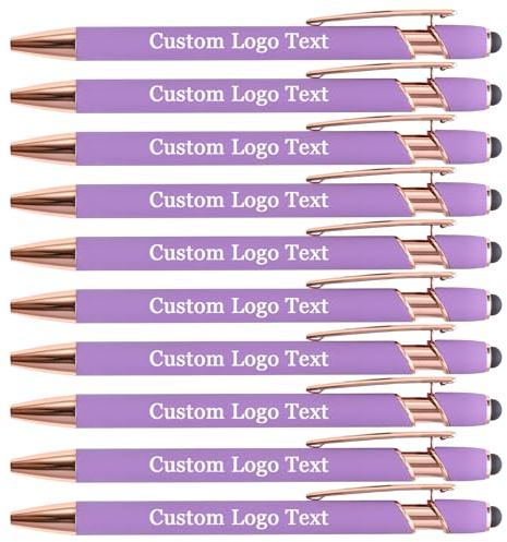 HEYZARDA Bolígrafos personalizados con nombre y logotipo de texto para oficina, escuela, negocios, 100 unidades, violeta a granel