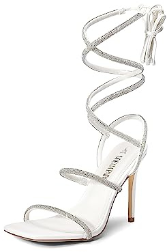 DREAM PAIRS White High Heels Stilletos Heels for Women Strappy Gladiator Sexy Square Toe Heels Open Toe Heels Dressy Pumps Sandals Size 9.5 SDHS2239W