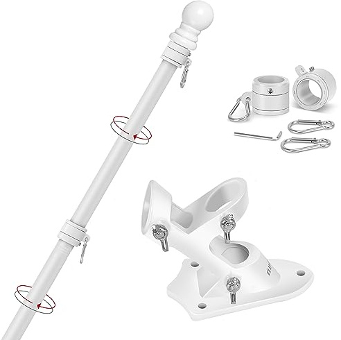 Yeesun Flag Pole,6FT American Flag Pole & Bracket-Flagpoles for 3 x 5 Flags Holder for House Porch & Outdoor,Tangle Free and Wall Mount Flag Pole Kit (Without Flag,White)