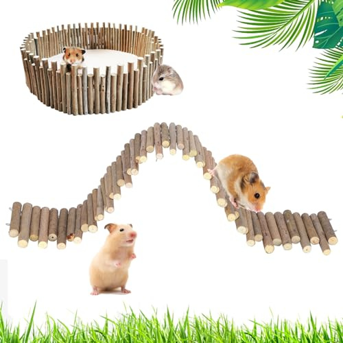 Longzhuo Valla de madera para hámster, juguetes para hámster, puente de escalera de rata, dientes de rodillo, ejercicio molar para animales pequeños como casa de topos