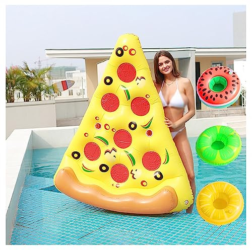 JUNZAI WasserhäNgematte, Pizza Wasser HäNgematte Pool, Mit 3/6 GeträNkehaltern Luftmatratze PizzastüCk FüR Kinder Und Erwachsene,1PCS