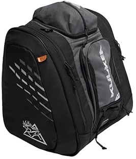 KULKEA Thermal Trekker Heated Ski Boot Backpack - Insulated Ski Boot Bag - Maximum Gear & Boot Storage - 3 Heat Settings - 120V Wall Plug & 12V Auto Plug - Water Resistant Backpack (Grey/Black/White)
