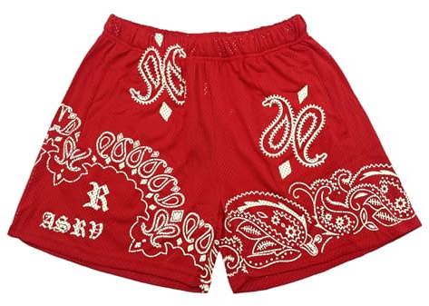 DIOTSR Herren-Shorts, Paisleymuster, coole Streetwear, flache Vorderseite, athletisch, Basketball, Laufshorts, Rot/Ausflug, einfarbig (Getaway Solids), Groß