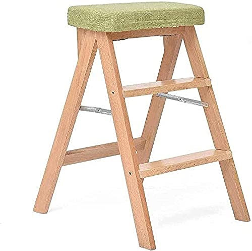 KAZUP Tragbarer Tritthocker, Trittleiter/Leiter/Klappstuhl mit 3 Stufen, Holz-Treppenliftstuhl, verlängerter Hocker, Sitzkissen, hoher Hocker für Gartengeräte