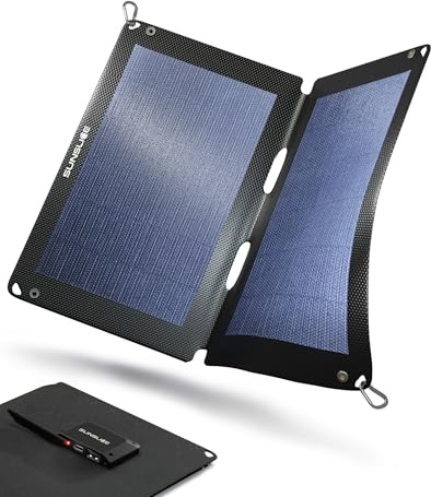 Solar Charger Outdoor, Solarmodul flexibel, Solaranlage Camping, Solar Charger wasserdicht mit leistungsstarker 12W Ladekapazität, 2 x USB Anschluss, Black