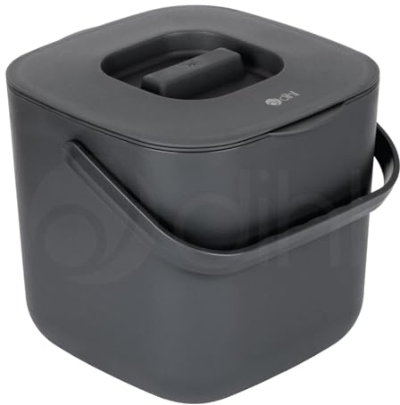 Dihl 7 Litre Indoor Kitchen Compost Caddy Bin, with Strainer and Odour Seal, 7L, Recycle Organic Waste, Anthracite