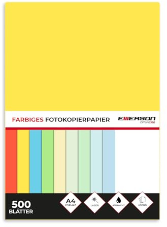 Emerson farbiges Druckerpapier Kopierepapier A4 gelb 500 Blatt | 80 g/m2 210 x 297 mm | Drucker: Laser, Inkjet, Fotokopie, Fax | Vielseitiges Papier zum Kopieren, Basteln