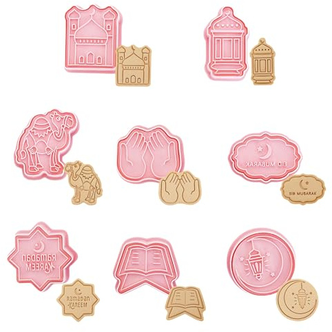 Ramadan Ausstechformen,8 Stück Moschee Mond Laterne Eid Mubarak Keksausstecher Set,Islamischen Muslimischen Cookie Cutter für DIY Kuchen Backen Fondant Partydeko (Muster B)