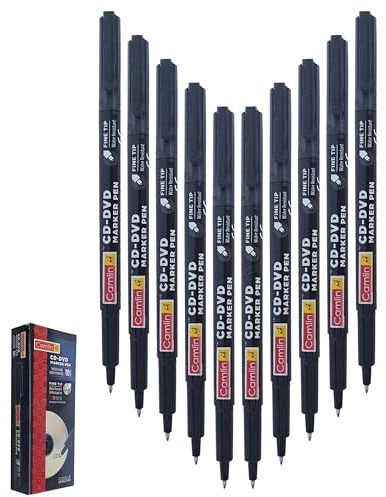 CAMMAR Permanent Marker Pens, BLACK, Fine Tip, Pack of 10, CD-DVD Marker Pens, UV Resistant Ink, Writes Most Surfaces, Waterproof Ink, iZOFAX Black Ball Pen