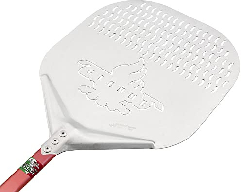 GIEMME Pelle à pizza rectangulaire perforée en aluminium (Tête ø 41 cm, Longueur de manche 90 cm)