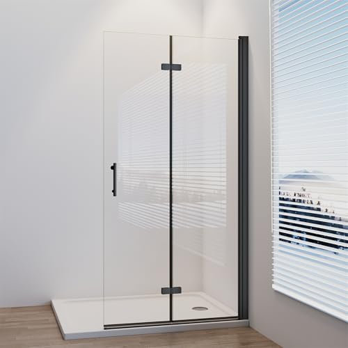 IMPTS Walk in Duschwand Schwarz 100x195 cm Dusche Glaswand Glas Duschtrennwand Duschtrennwand Falttüren Rahmenlos Duschtüren