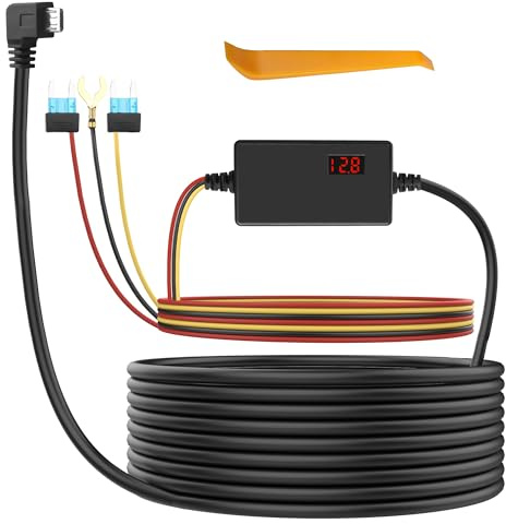 XMSJSIY Kit de câbles pour caméra embarquée, Micro USB, 12 V-24 V vers 5 V, câble Step-Down Micro USB dur avec écran LED, prise en charge 24 heures de surveillance, câble d'alimentation pour caméra