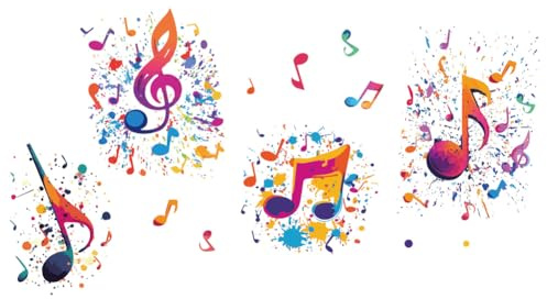 PLIGREAT 2 Sheets Colorful Music Notes Wall Stickers Ink Splash Music Notes Wall Decals Removable Vinyl Peel and Stick Wall Decors for Nursery Bedroom Playroom Music Studio Classroom Wall Decoration