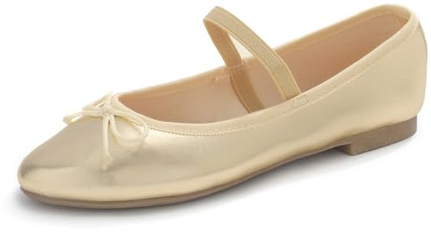 Feversole Women's Soft Cushion Comfort Mary Jane,Ballerine à Bout Rond pour Femme Mary Jane en Cuir végétalien doré avec Doublure en Toile 37 EU