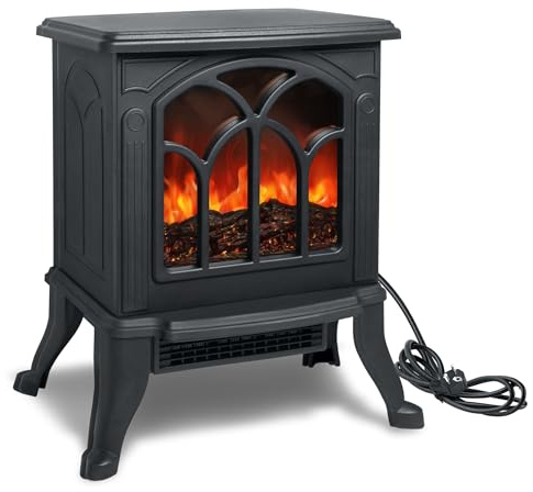PEILU Elektrokamin mit LED Flammeneffekt Kaminfeuer Freistehend Elektrische Kamine 2 Heizstufen Einstellbare Kaminofen 750W/1500W Elektro Heizungen Geräuscharm Dekokamin für Wohnzimmer & Innenräume