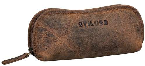 STILORD Glasgow Brillenetui Leder für Lesebrille Sonnenbrille Tagesbrille Brillentasche Etui mit Reißverschluss Hülle Schutz Brille Echtes Vintage Leder Farbe:mittel - braun
