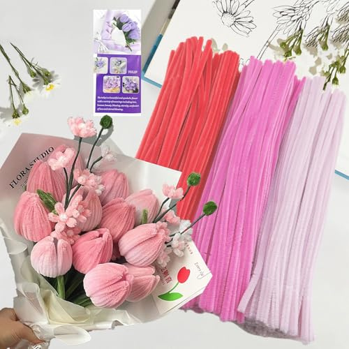 ROEOWENE 300 st Chenille-tråd 30 cm x 6 mm piprensare blommor hantverk för rörrengörare gör-det-själv färgglada härrör rörrengörare rörtråd för kreativ dekoration färggradient rosa