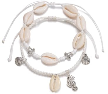 CYWQ Shell Anklet for Women Summer Natural Cowrie Adjustable Ankle Bracelet Boho Hawaiian Beach Seashell Starfish Scallop Foot Jewelry Gifts (Seashell)