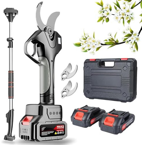 moupeaktain Forbici Elettriche da Potatura, Forbici da Giardino Senza Fili con 2 Lame/2 Batterie/Asta da 2,1 M, Forbici da Potatura Asta, Taglia Rami Fino a 5cm, per Potatura Alberi