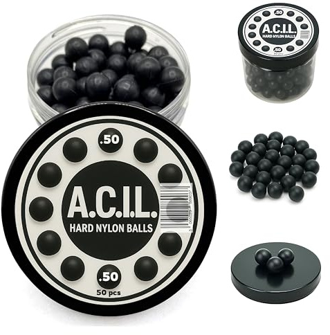 50 x Hard Nylon Balls in 50 Caliber Paintballs Solid Balls Precision Training Ammo for Paintball, RAM & Self Defense Pistols – Durable Reusable Projectiles