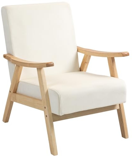 HOMCOM Sessel Nordisch Relaxsessel mit Armlehne Sitzkissen Cremeweiß