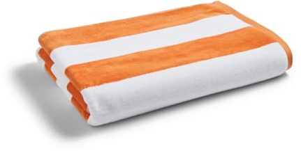 Christy Cabana Stripe Beach Towel | Extra Large | Sand Free | 100% Cotton | Luxury Super Soft Velour Front | Quick Dry Towelling Rear | 100cm x 180cm | Orange