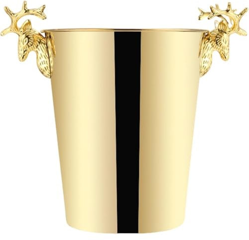 Secchiello Per Il Ghiaccio in Metallo, Secchiello Per Il Ghiaccio in Acciaio Inossidabile Con Manico in Corno, Secchiello Refrigerante Per Vino, Bevande, Bottiglie Di Birra, Contenitore Per Ghiaccio