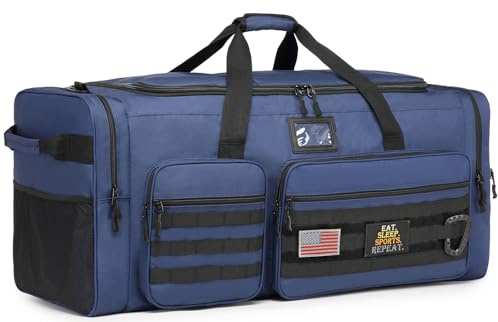 Extra Large Duffle Bag for Men, Heavy Duty Duffle Bag for Travel, Large Sports Gym Equipment Bag for Hockey Football Soccer Baseball Basketball & Team training (Blue)