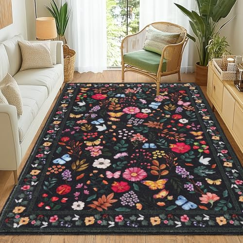 MAST DOO Tappeto per soggiorno lavabile 120x160cm, grande tappeto a pelo corto per soggiorno, tappeto per sala da pranzo, camera da letto, ufficio, antiscivolo, lavabile, tappeti con design floreale