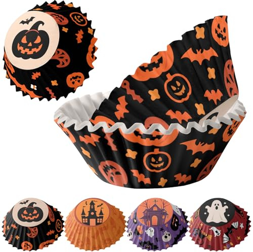 MORAINJAY 100 Stück Halloween Muffinförmchen Papier, Schwarzer Kürbis Muffins Backförmchen, Papierbackförmchen Backformen Cupcake Formen Papier Fällen Liners Wrapper Förmchen für Backen Dessert Party