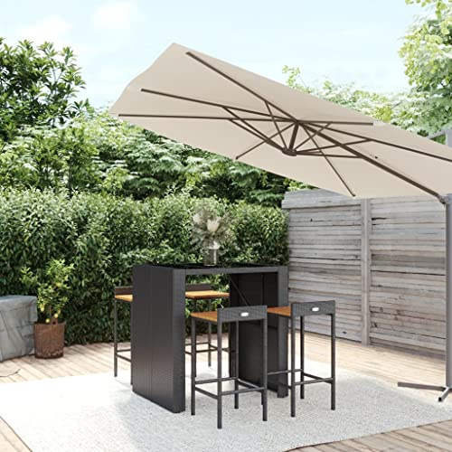 WSJHUHK Möbel, Outdoor-Möbel, Gartenmöbel-Sets, 5-teiliges Garten-Bar-Set, schwarzes Poly-Rattan und Massivholz-Akazie