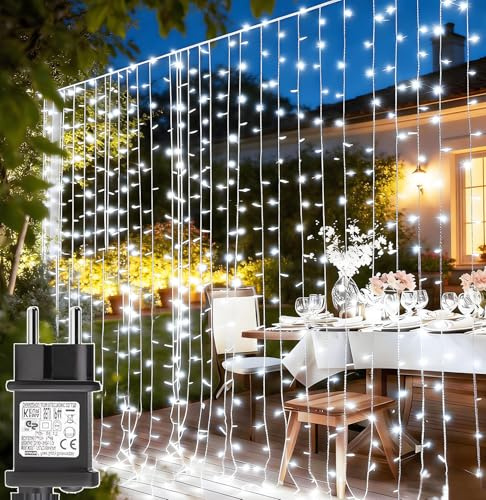 yowin Cortina Luces Navidad Exterior 3x3M 300 LED Luz de Navidad con Enchufe, Temporizador, 8 Modos Luces Ventana Impermeable Luce Cascada para Hogar Balcon Escaparates Interior Decoración - Blanco