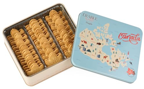 Little Quebec Sugar Shack Canadian Leaf Cookies, 24 Count Gift Tin | Cream Filled Biscuits Made with Pure Maple Syrup | Collectible Canada Souvenir