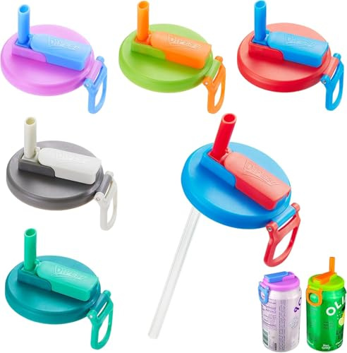 DIPESI Paquete de 6 tapas para latas de refresco con pajita, tapas para latas de refresco con popote de silicona, sin BPA, reutilizables, para adaptarse a bebidas enlatadas, cerveza, jugo, seltzer (6
