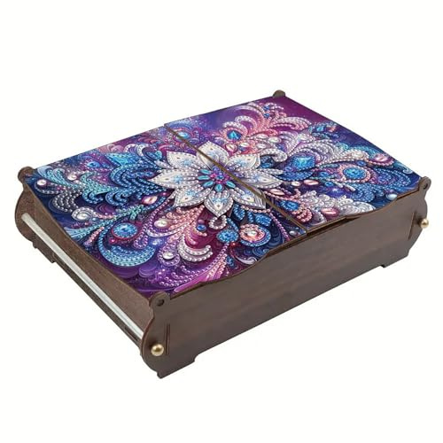 Lebartm Caja de joyería con pintura artística de diamantes, caja de almacenamiento con tapa abatible, caja de almacenamiento con forma especial para collares, anillos, pulseras, caja de regalo para